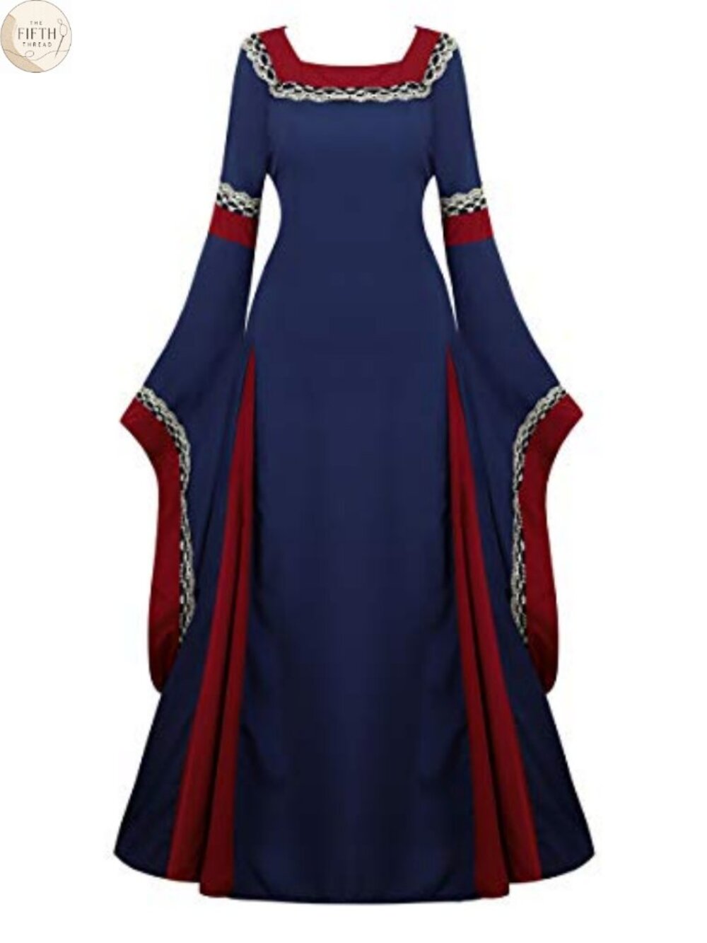 Renaissance Medieval Queen Gown Costume Lace Up Bell Sleeve Dress